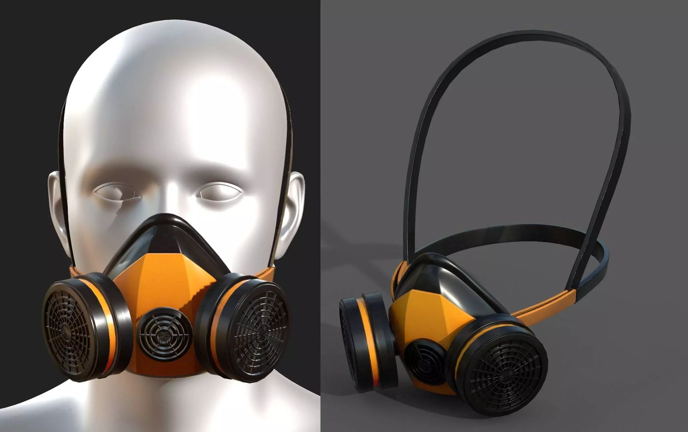 Gas mask respirator military combat protection  Low-poly 3D model_0