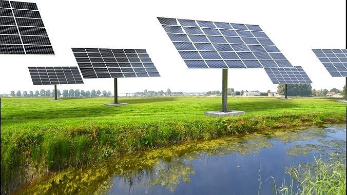 sun following pv solar panel array Low-poly 3D model