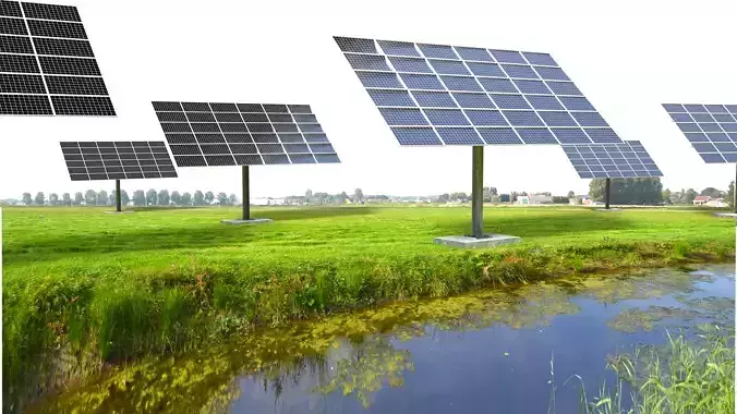 sun following pv solar panel array Low-poly 3D model