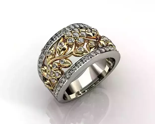 Ring gold and silver with diamonds