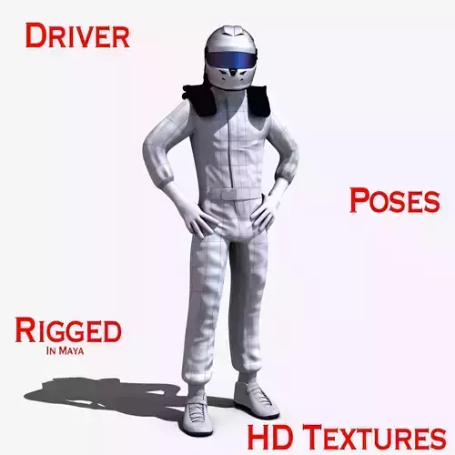 Driver man in racing suit Low-poly 3D model