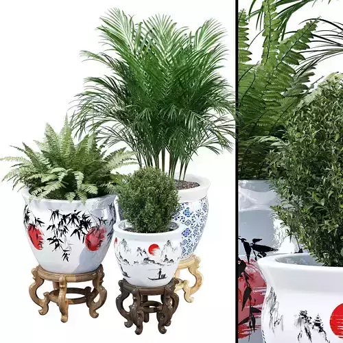 Porcelain three chinese potted plants