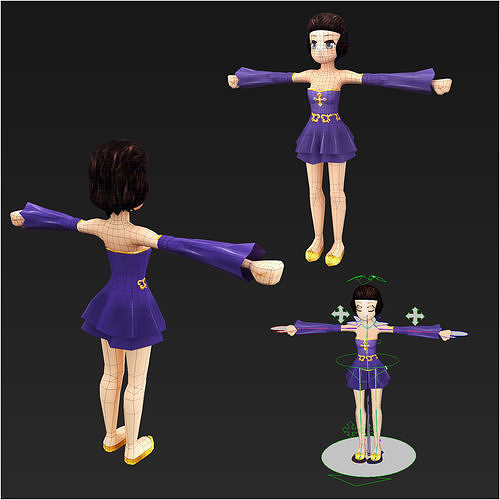Cute  Manga girl 3d character Rigged Low-poly 3D model
