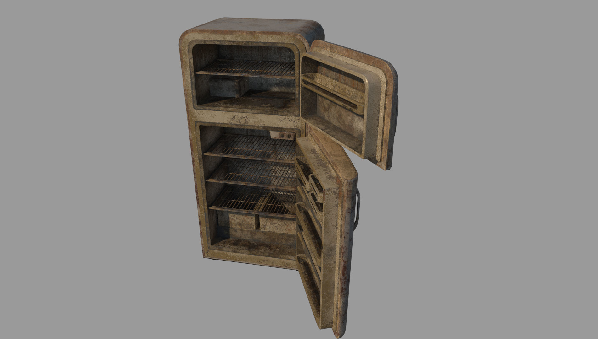 Abandoned Fridge Low-poly 3D model_1