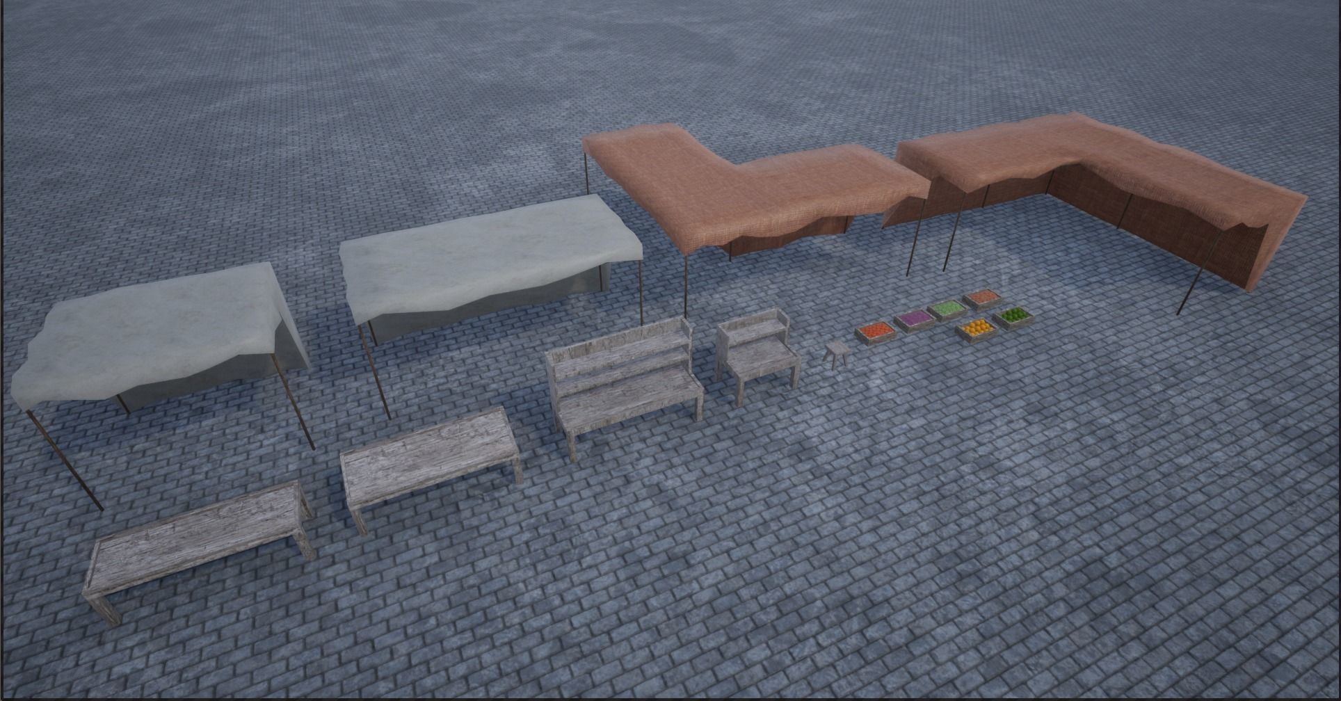 Lowpoly Bazaar-Marketplace Stands Low-poly 3D model_13