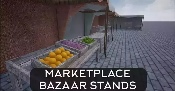 Lowpoly Bazaar-Marketplace Stands Low-poly 3D model