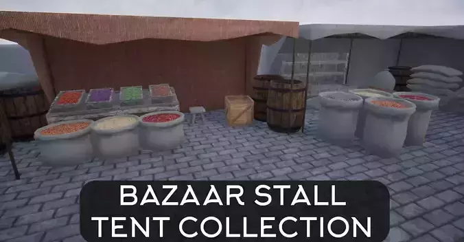 Lowpoly Bazaar Marketplace Stall-Tent Collection 