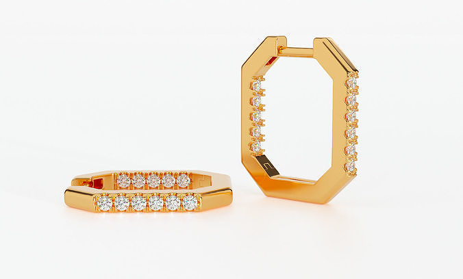 Octagonal earrings with 11 diamonds 3D print model
