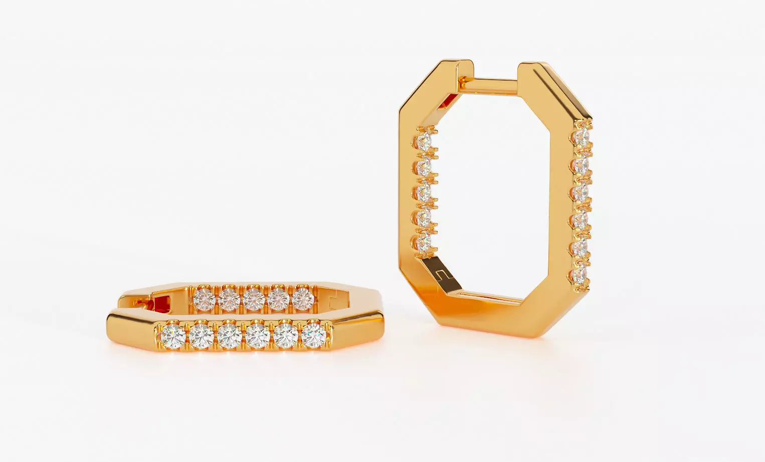 Octagonal earrings with 11 diamonds 3D print model_0