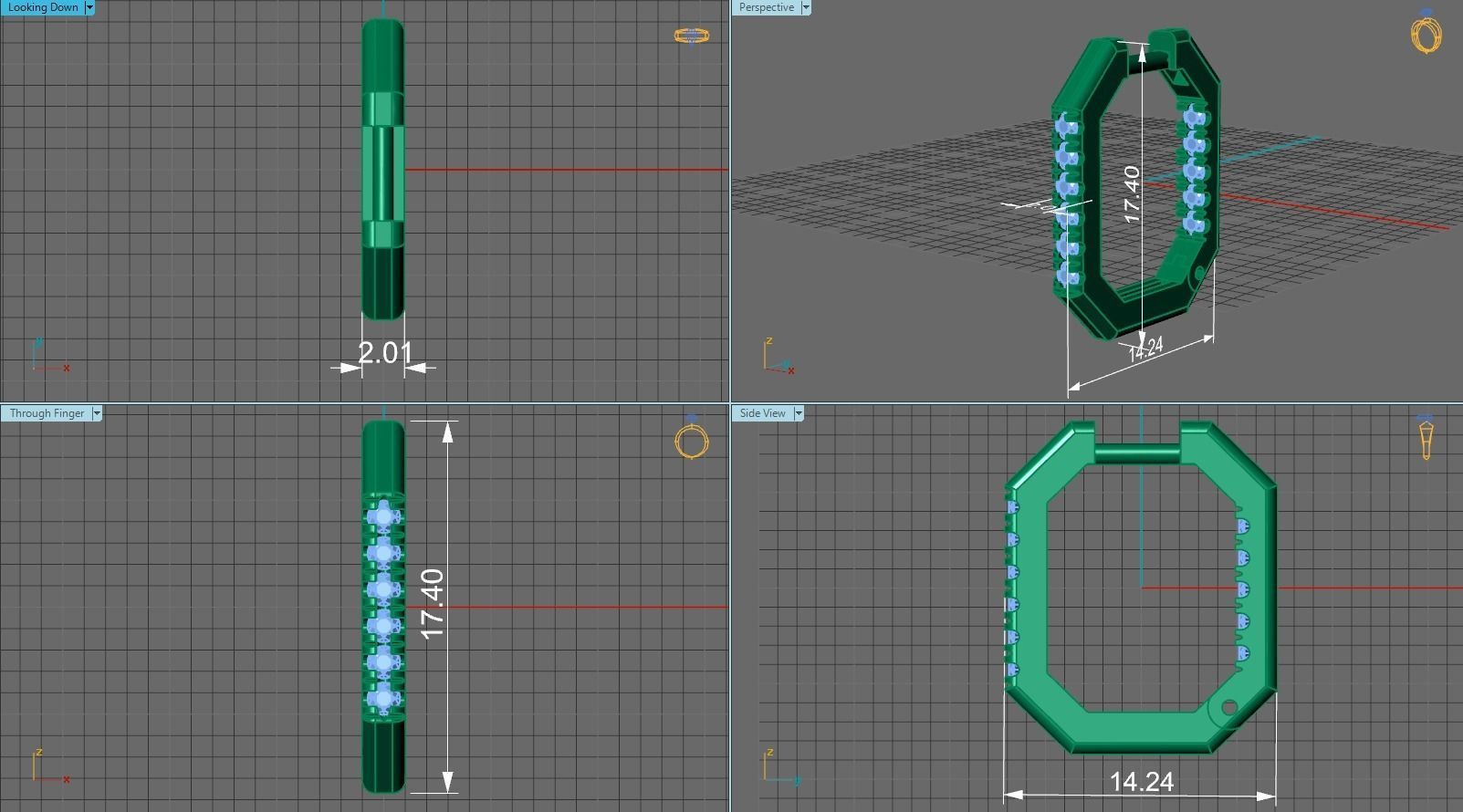 Octagonal earrings with 11 diamonds 3D print model_8