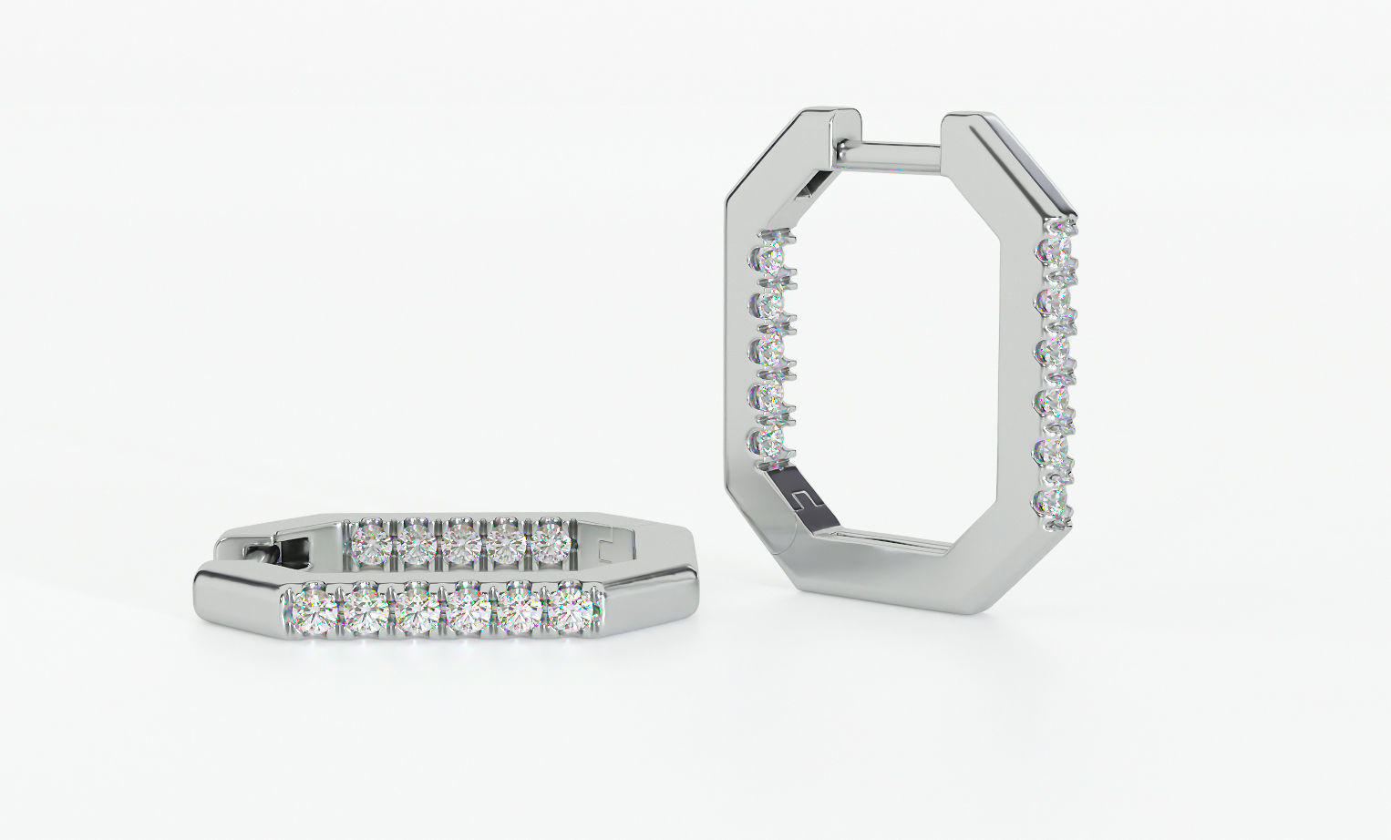 Octagonal earrings with 11 diamonds 3D print model_2