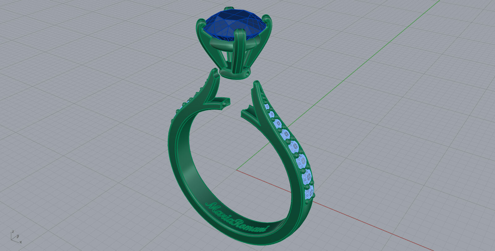Soliter engagement ring with sapphires 3D print model_5