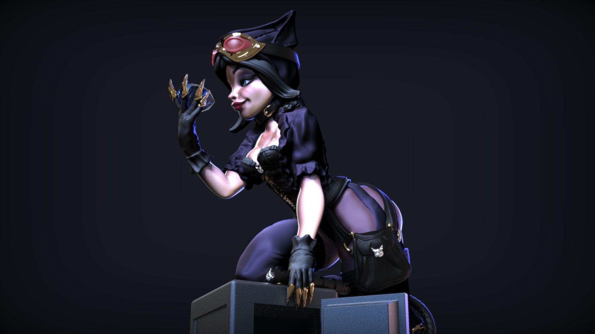 Catwoman Steampunk Pinup 3D print model_27