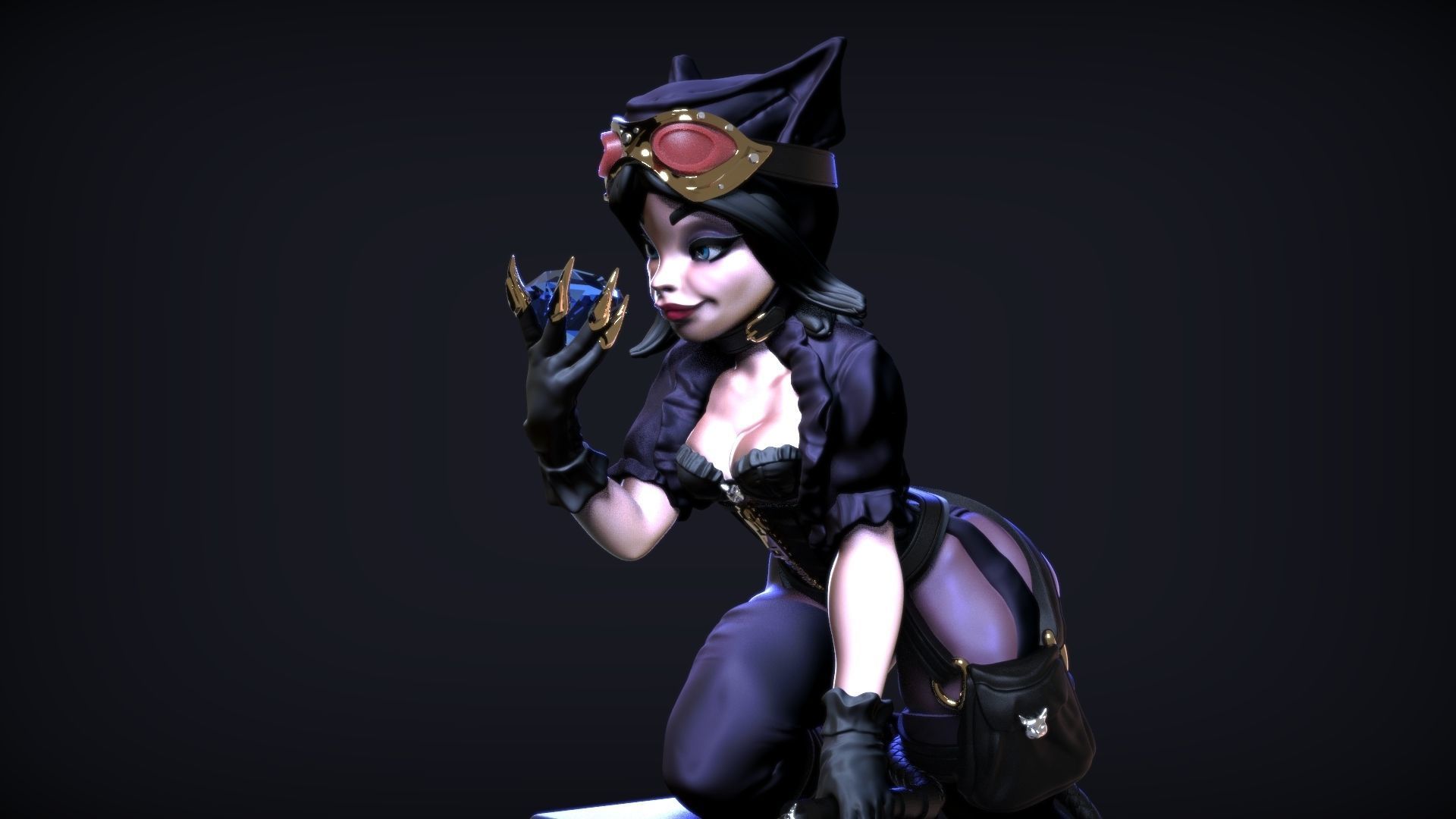 Catwoman Steampunk Pinup 3D print model_23
