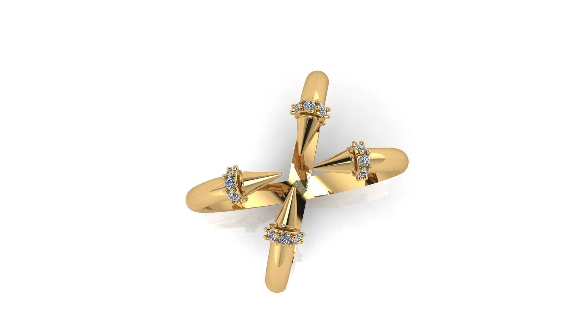 rings gold ring with diamonds and spikes 3D print model_4
