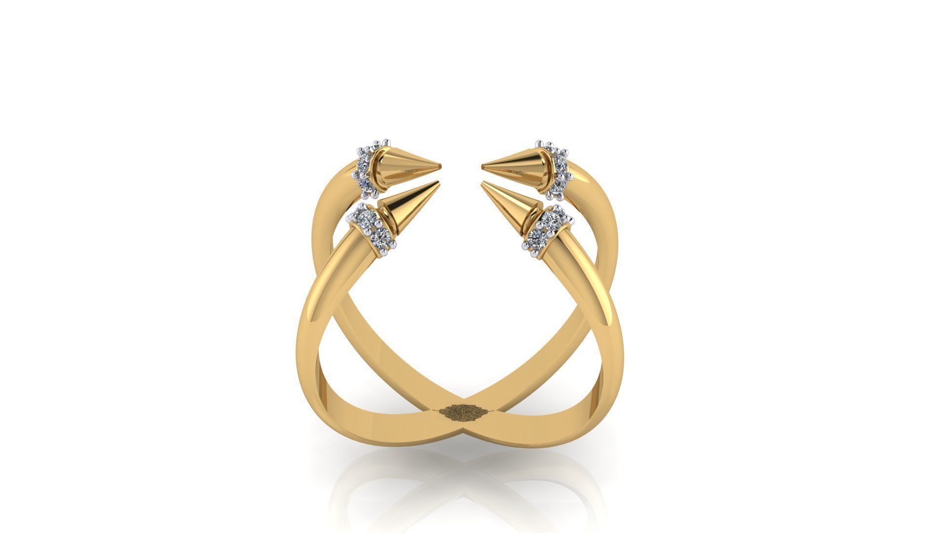 rings gold ring with diamonds and spikes 3D print model_2