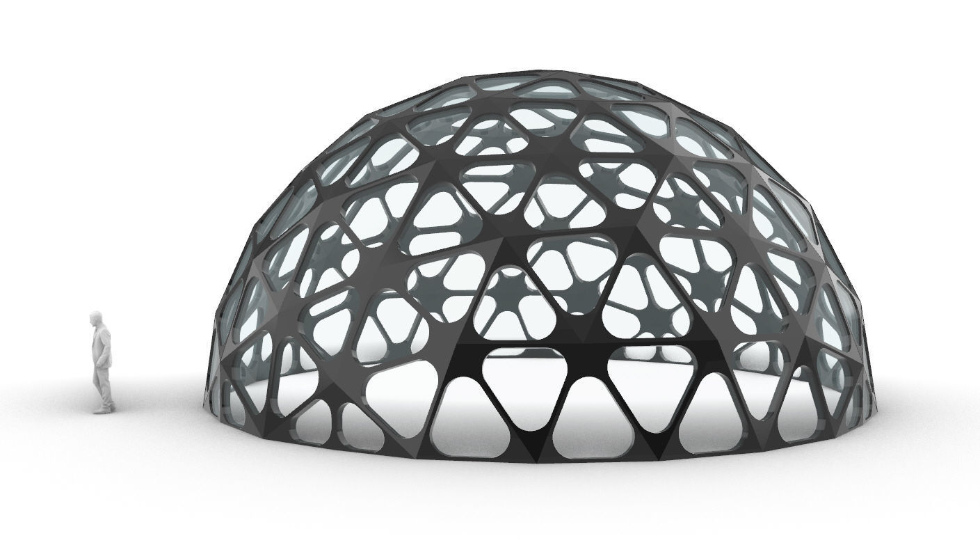 Geodesic Dome with Dynamic Perforations and glass panels 3D model_9