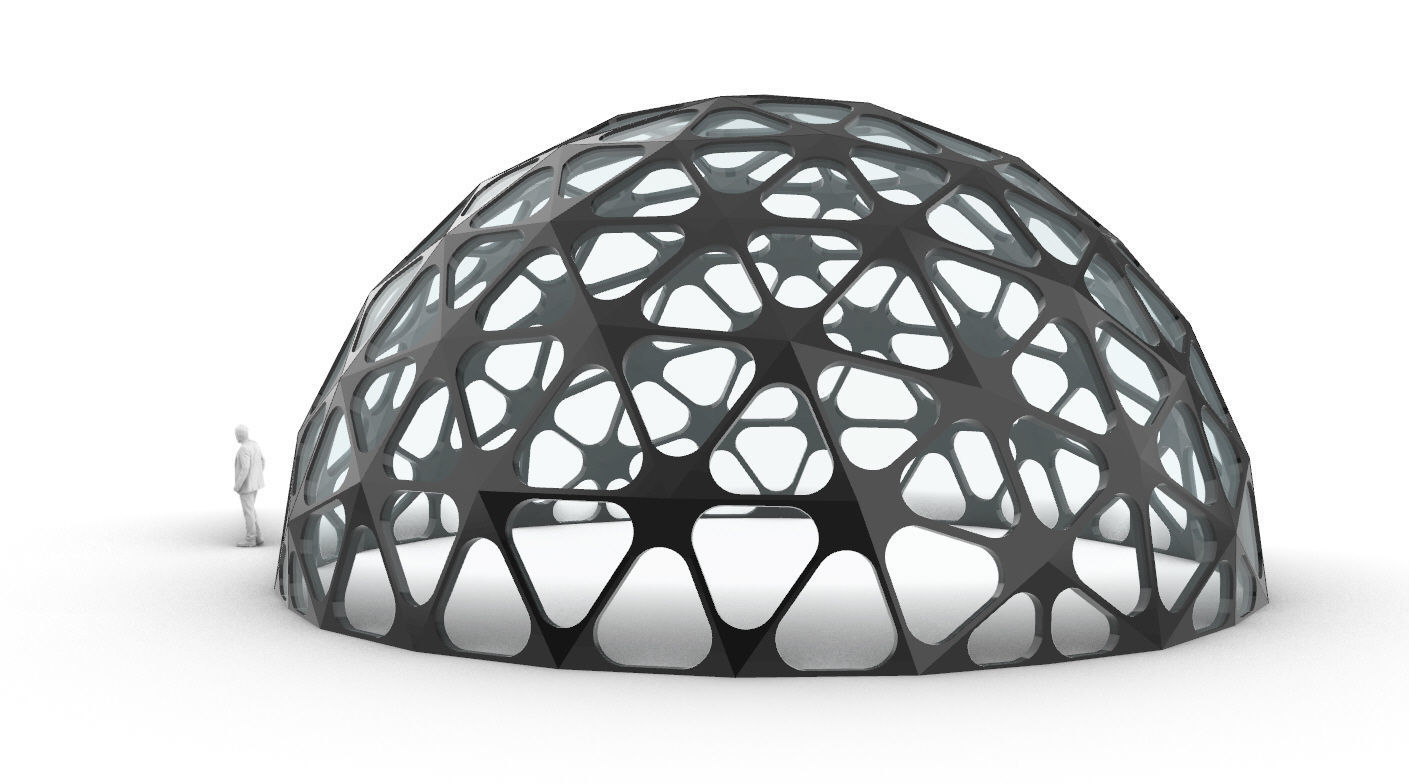 Geodesic Dome with Dynamic Perforations and glass panels 3D model_12