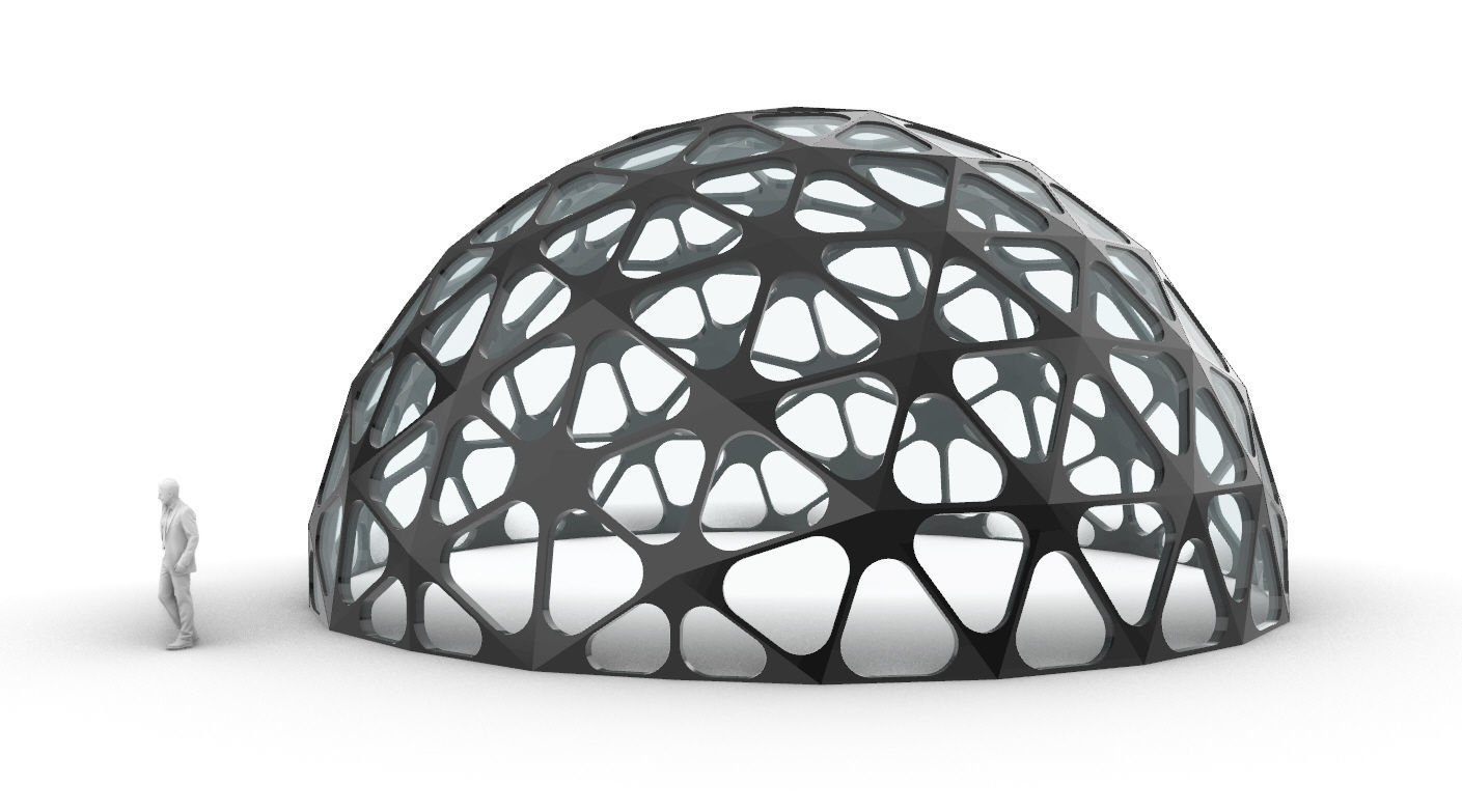 Geodesic Dome with Dynamic Perforations and glass panels 3D model_11