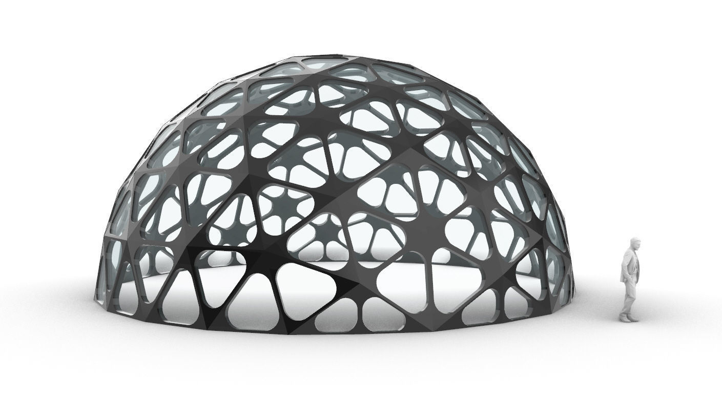 Geodesic Dome with Dynamic Perforations and glass panels 3D model_1