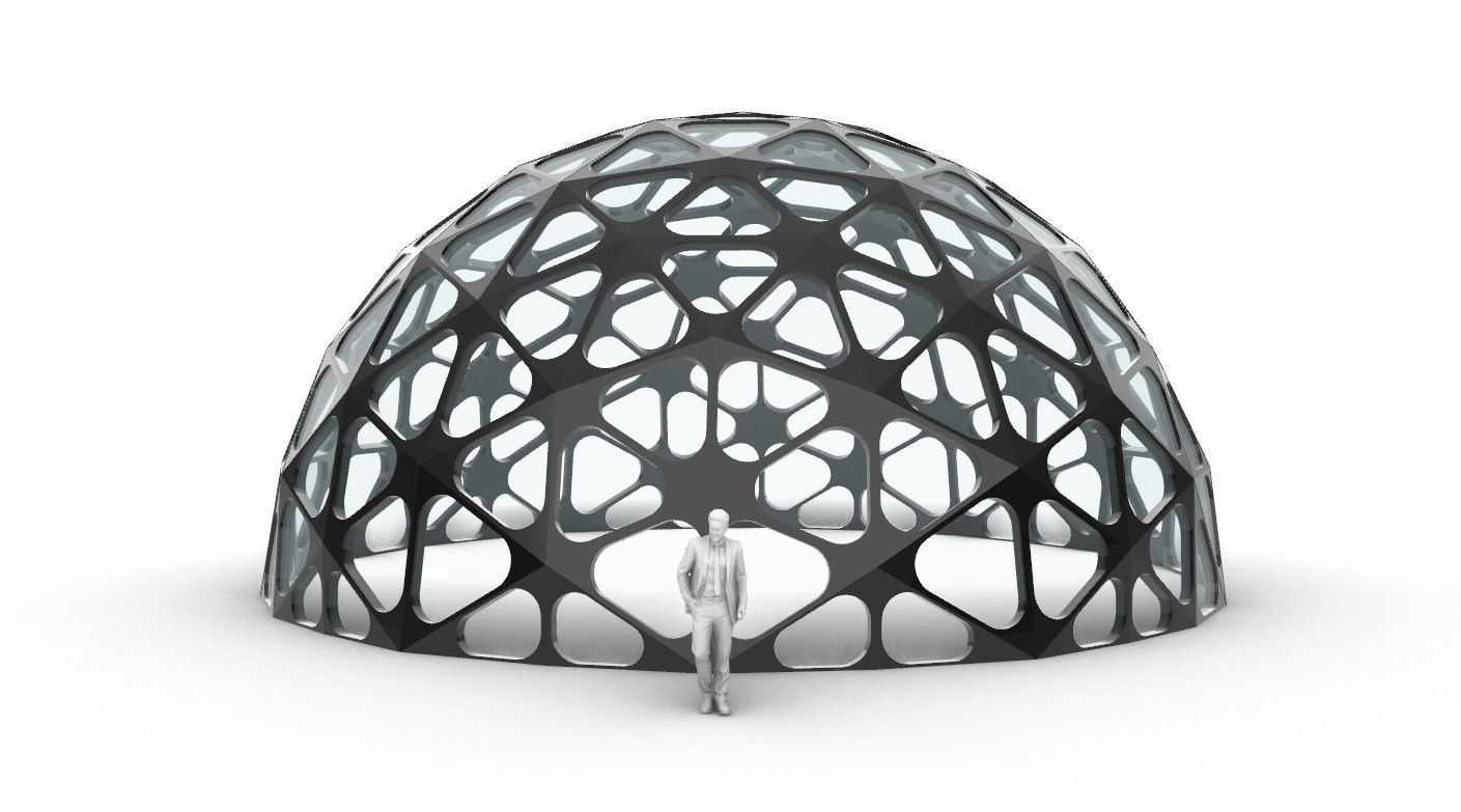 Geodesic Dome with Dynamic Perforations and glass panels 3D model_5