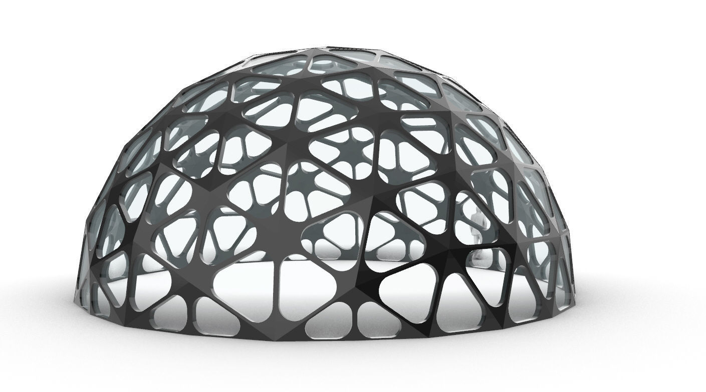 Geodesic Dome with Dynamic Perforations and glass panels 3D model_7