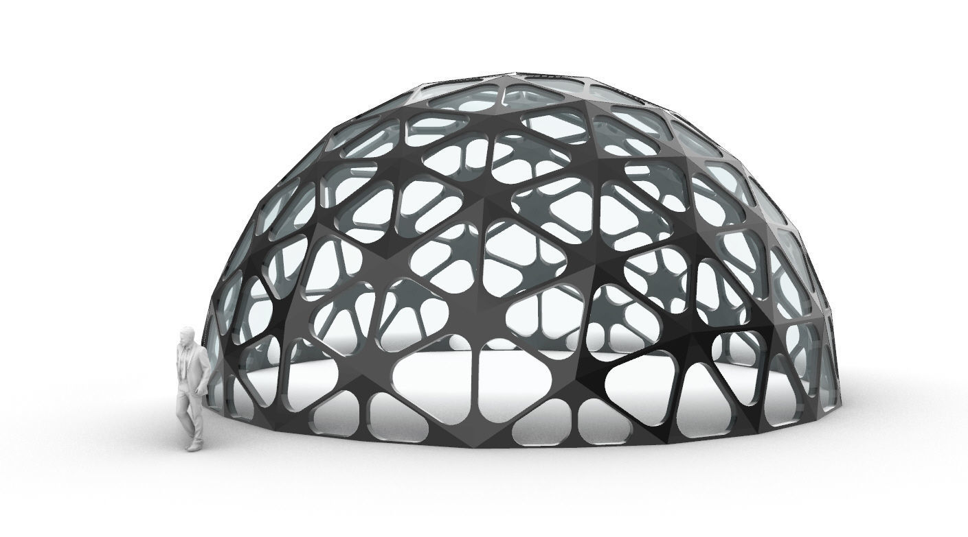 Geodesic Dome with Dynamic Perforations and glass panels 3D model_16