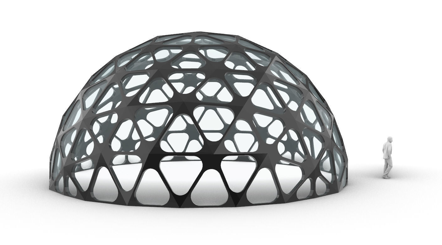 Geodesic Dome with Dynamic Perforations and glass panels 3D model_13