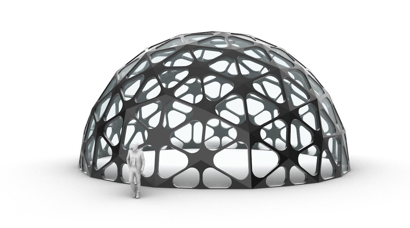 Geodesic Dome with Dynamic Perforations and glass panels 3D model_2