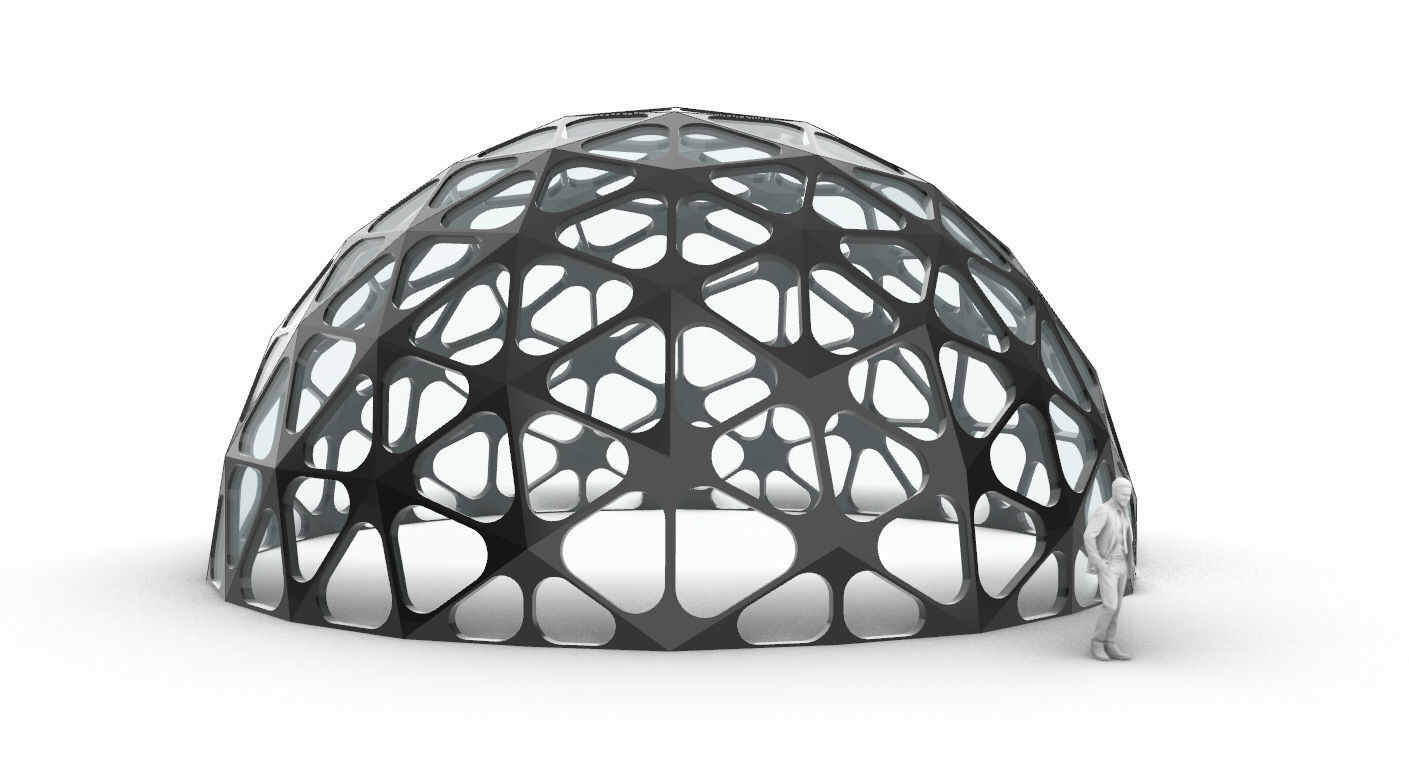 Geodesic Dome with Dynamic Perforations and glass panels 3D model_4