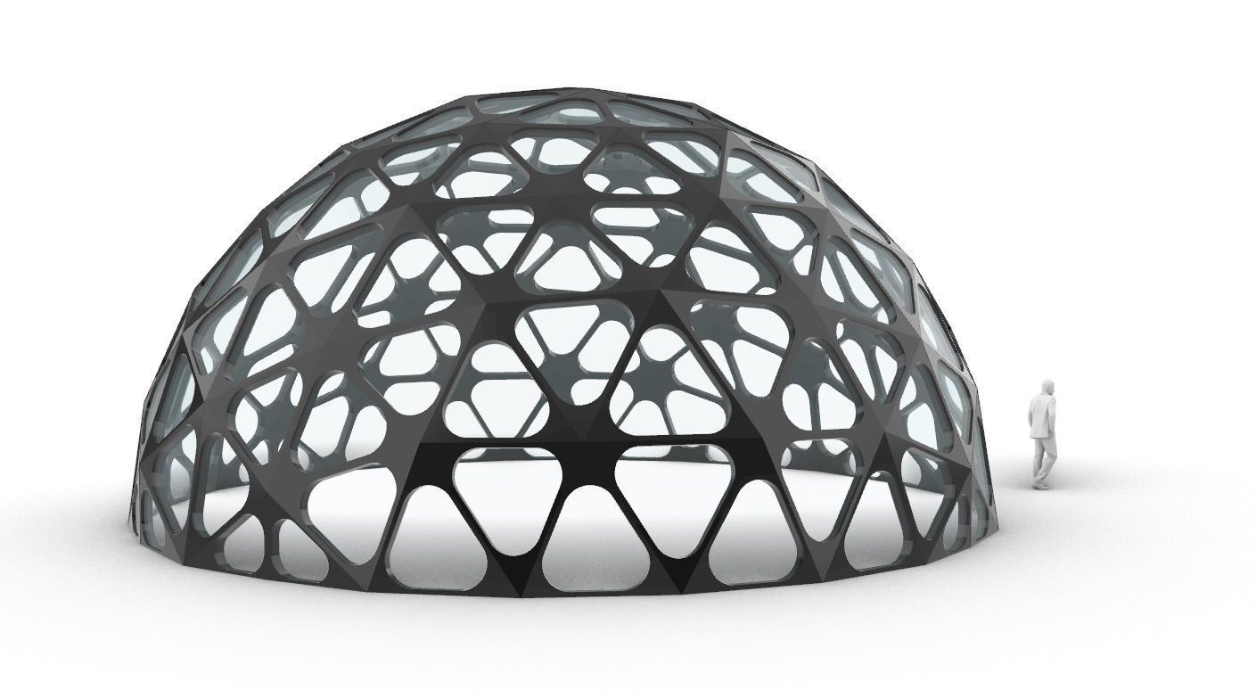 Geodesic Dome with Dynamic Perforations and glass panels 3D model_10