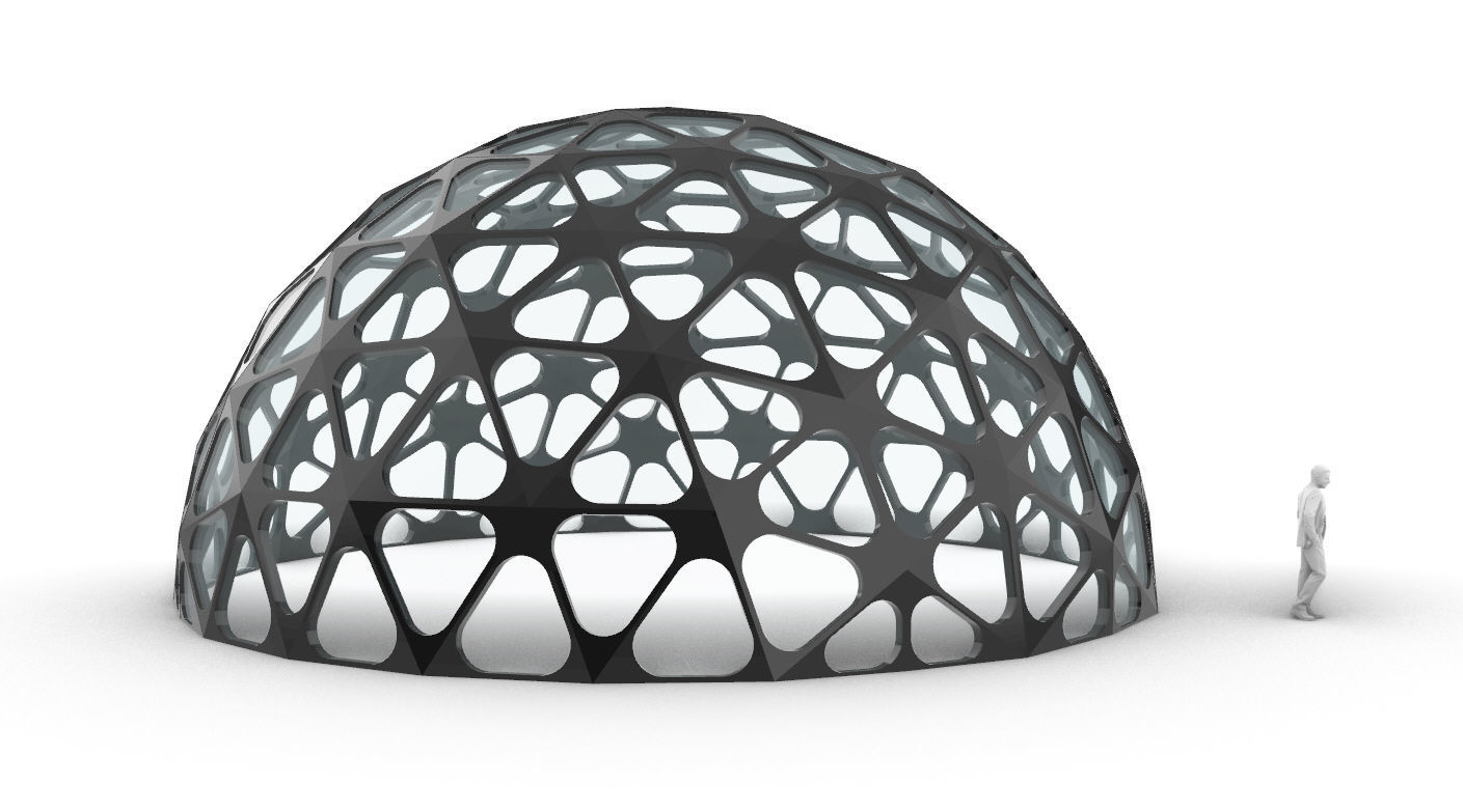 Geodesic Dome with Dynamic Perforations and glass panels 3D model_3