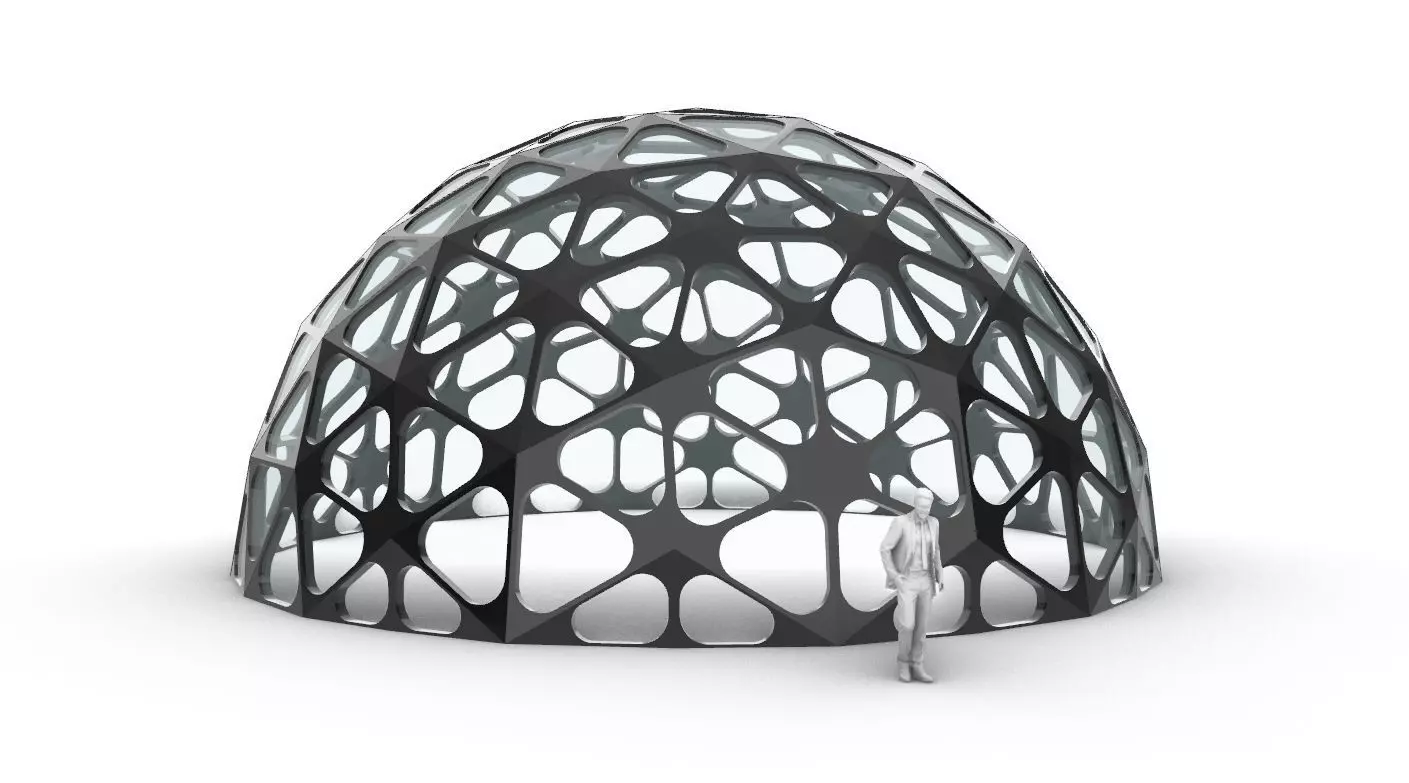 Geodesic Dome with Dynamic Perforations and glass panels 3D model_0