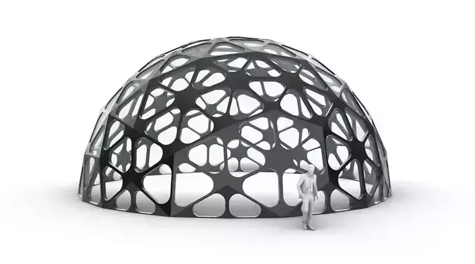 Geodesic Dome with Dynamic Perforations and glass panels 3D model
