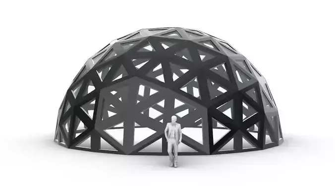 Geodesic Dome with Dynamic Perforations and glass panels 3D model