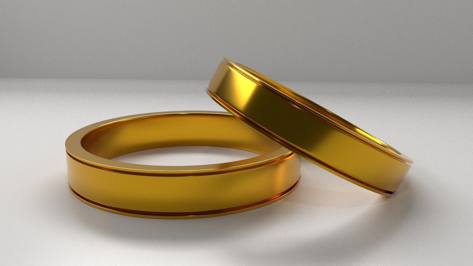 Couple Gold Ring 3D model_2