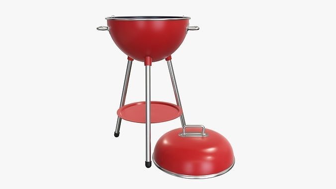 Charcoal kettle grill bbq steel with lid 3D model 2