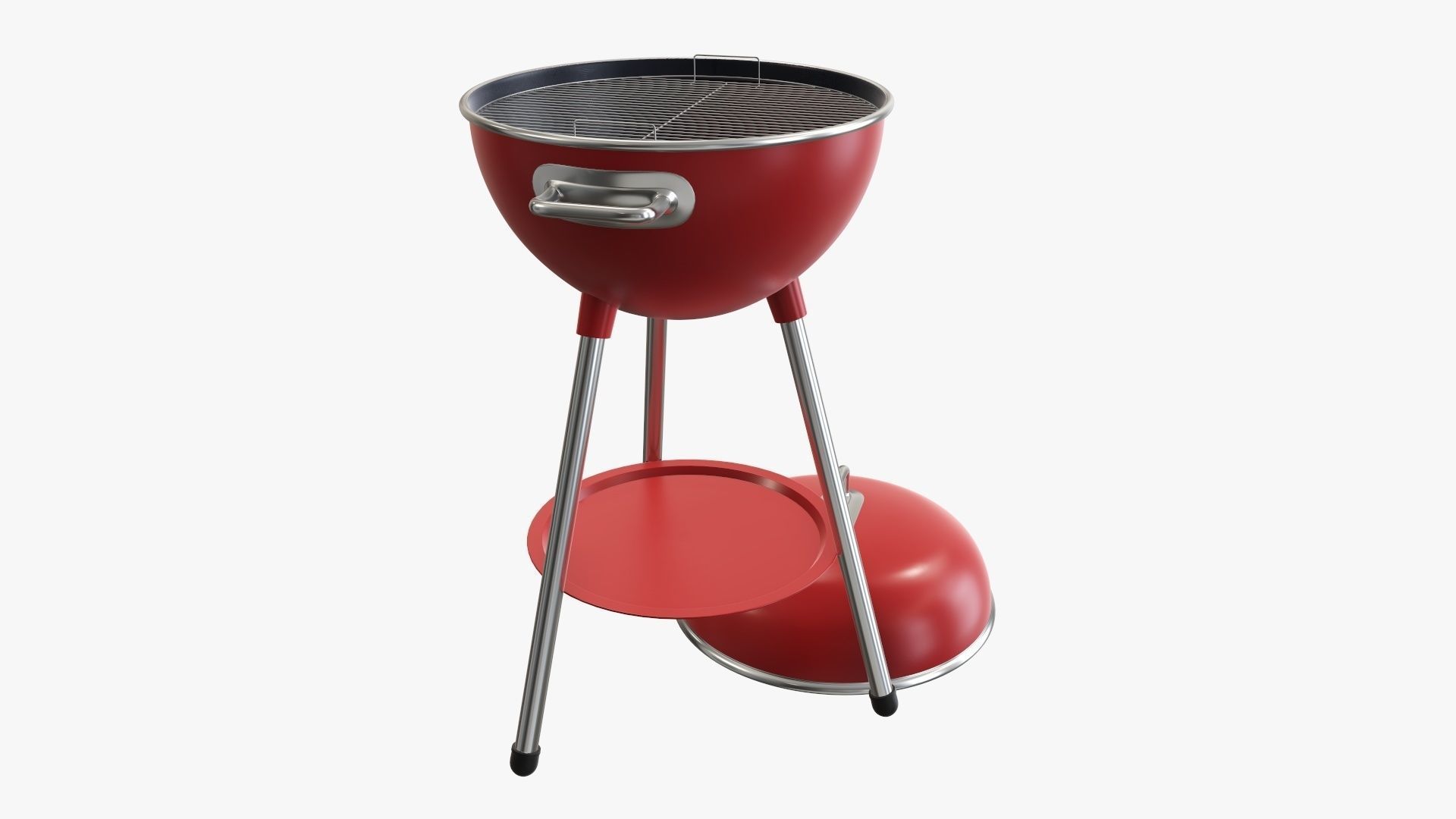 Charcoal kettle grill bbq steel with lid 3D model_2