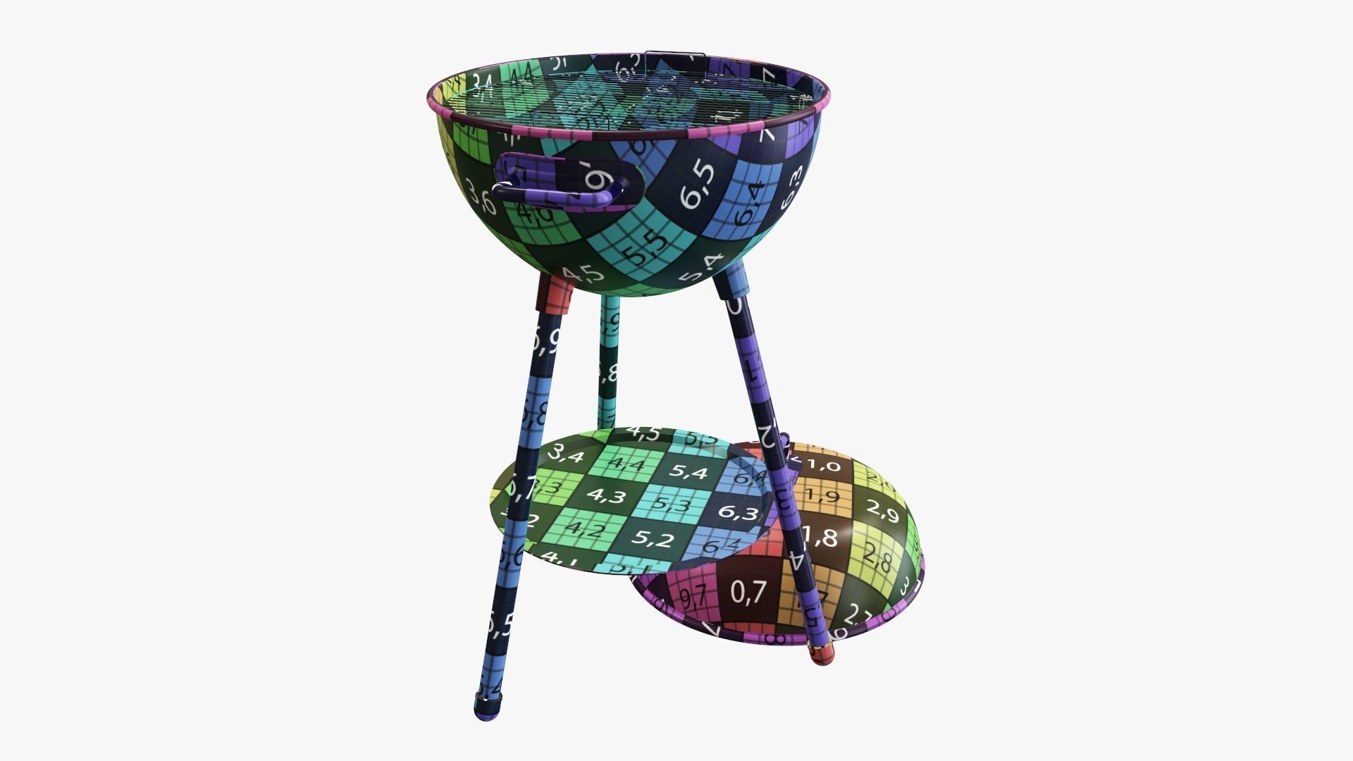 Charcoal kettle grill bbq steel with lid 3D model_12