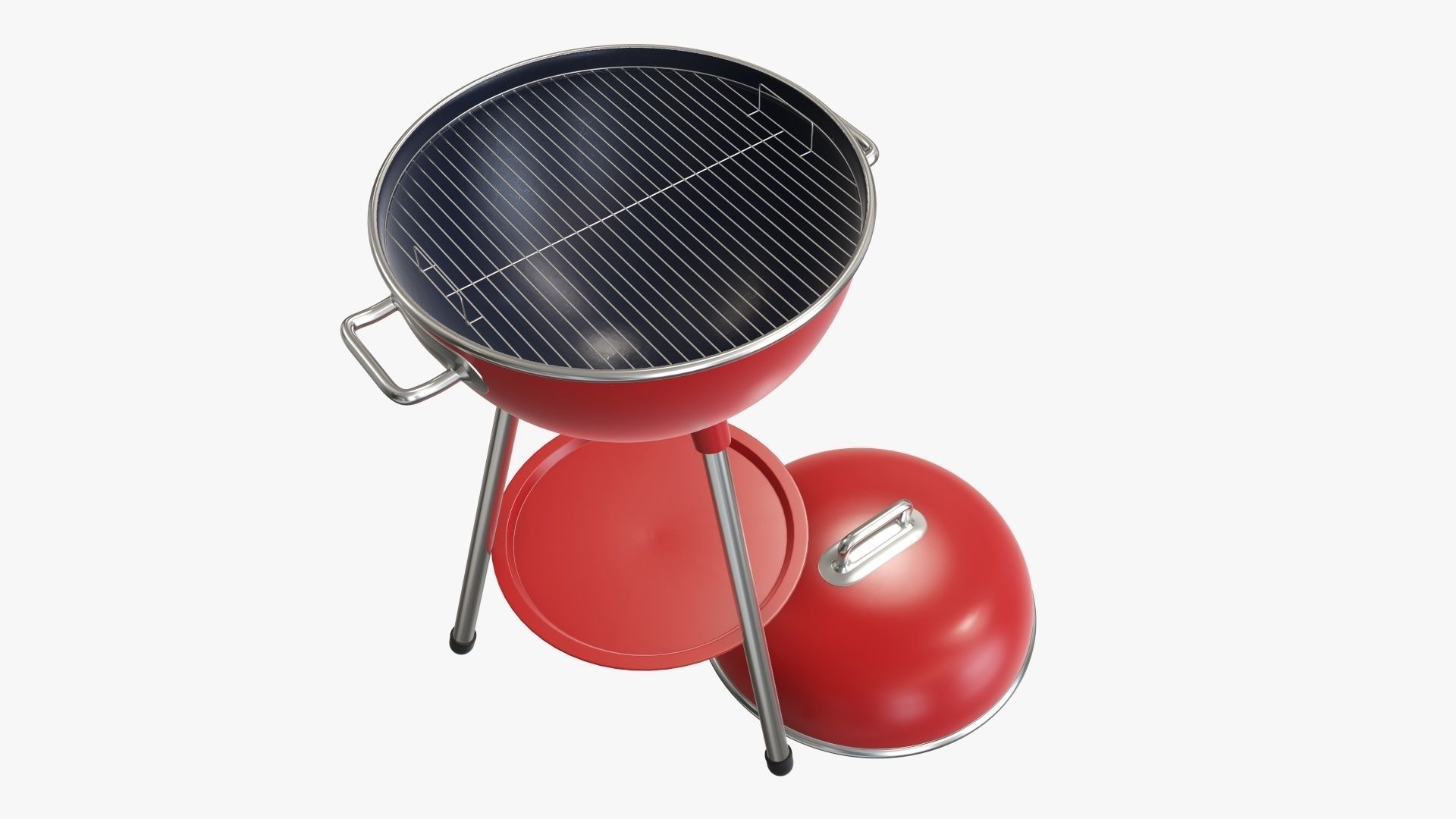 Charcoal kettle grill bbq steel with lid 3D model_4