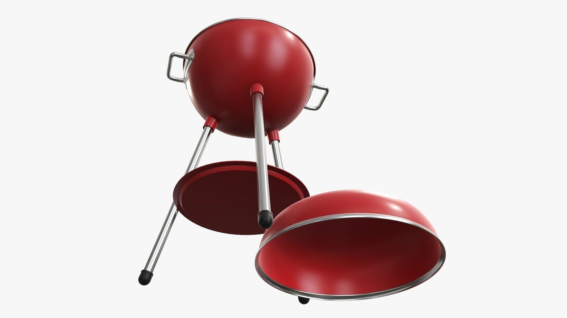 Charcoal kettle grill bbq steel with lid 3D model_3