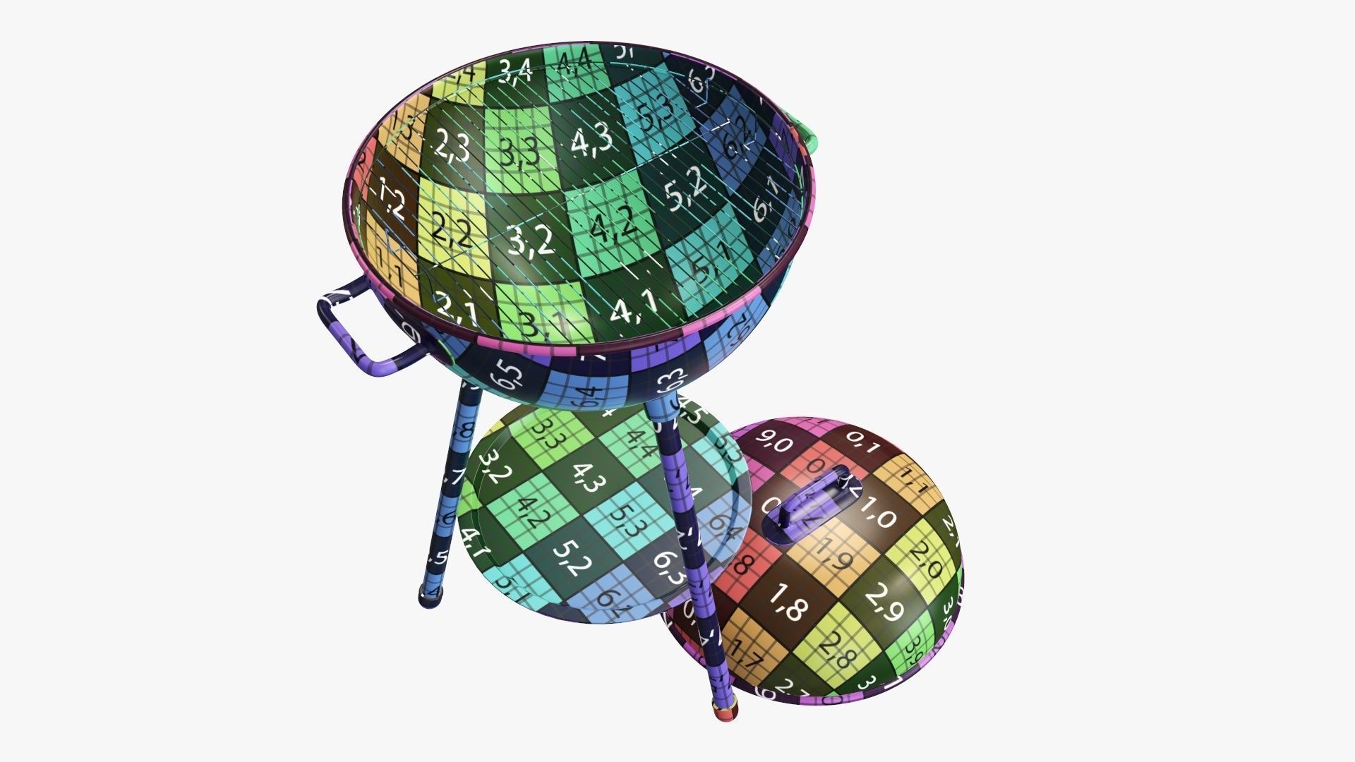 Charcoal kettle grill bbq steel with lid 3D model_14