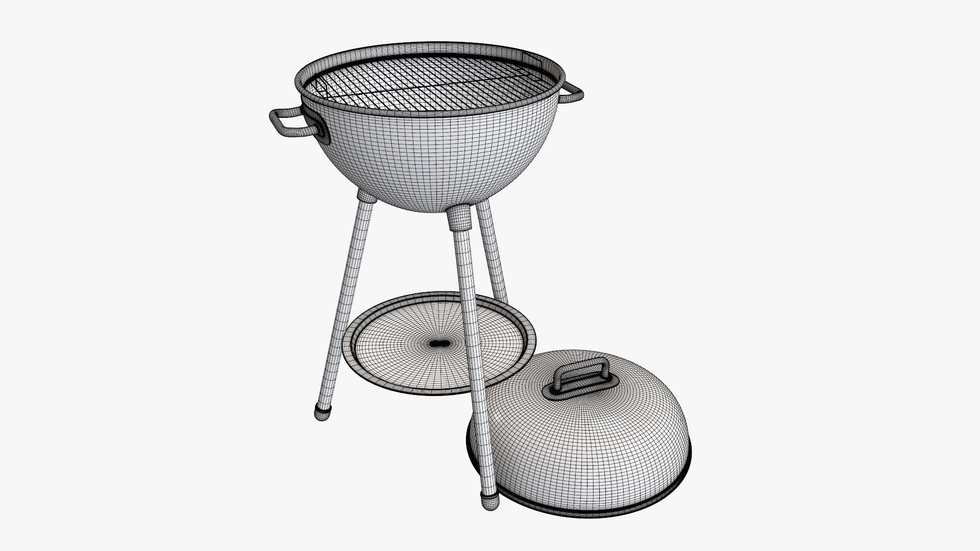 Charcoal kettle grill bbq steel with lid 3D model_5
