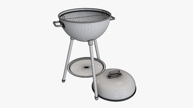 Charcoal kettle grill bbq steel with lid 3D model 6