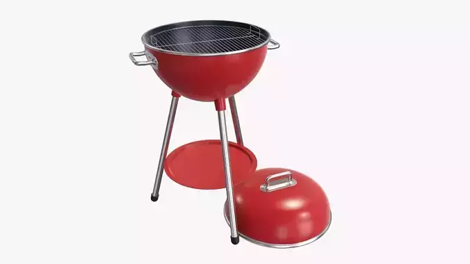 Charcoal kettle grill bbq steel with lid 3D model