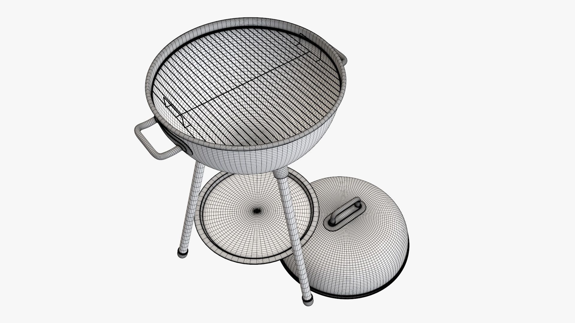 Charcoal kettle grill bbq steel with lid 3D model_9