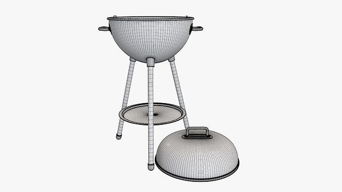Charcoal kettle grill bbq steel with lid 3D model 7