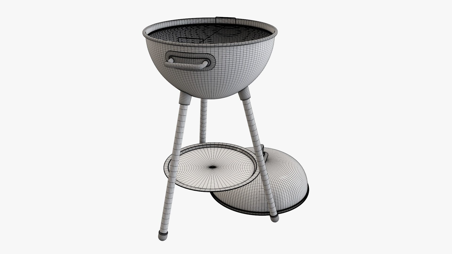Charcoal kettle grill bbq steel with lid 3D model_7
