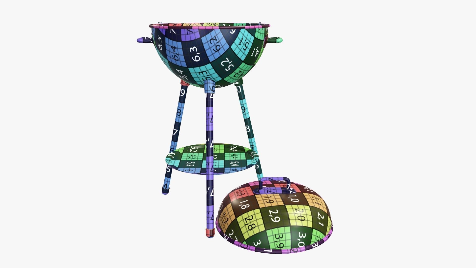 Charcoal kettle grill bbq steel with lid 3D model_11