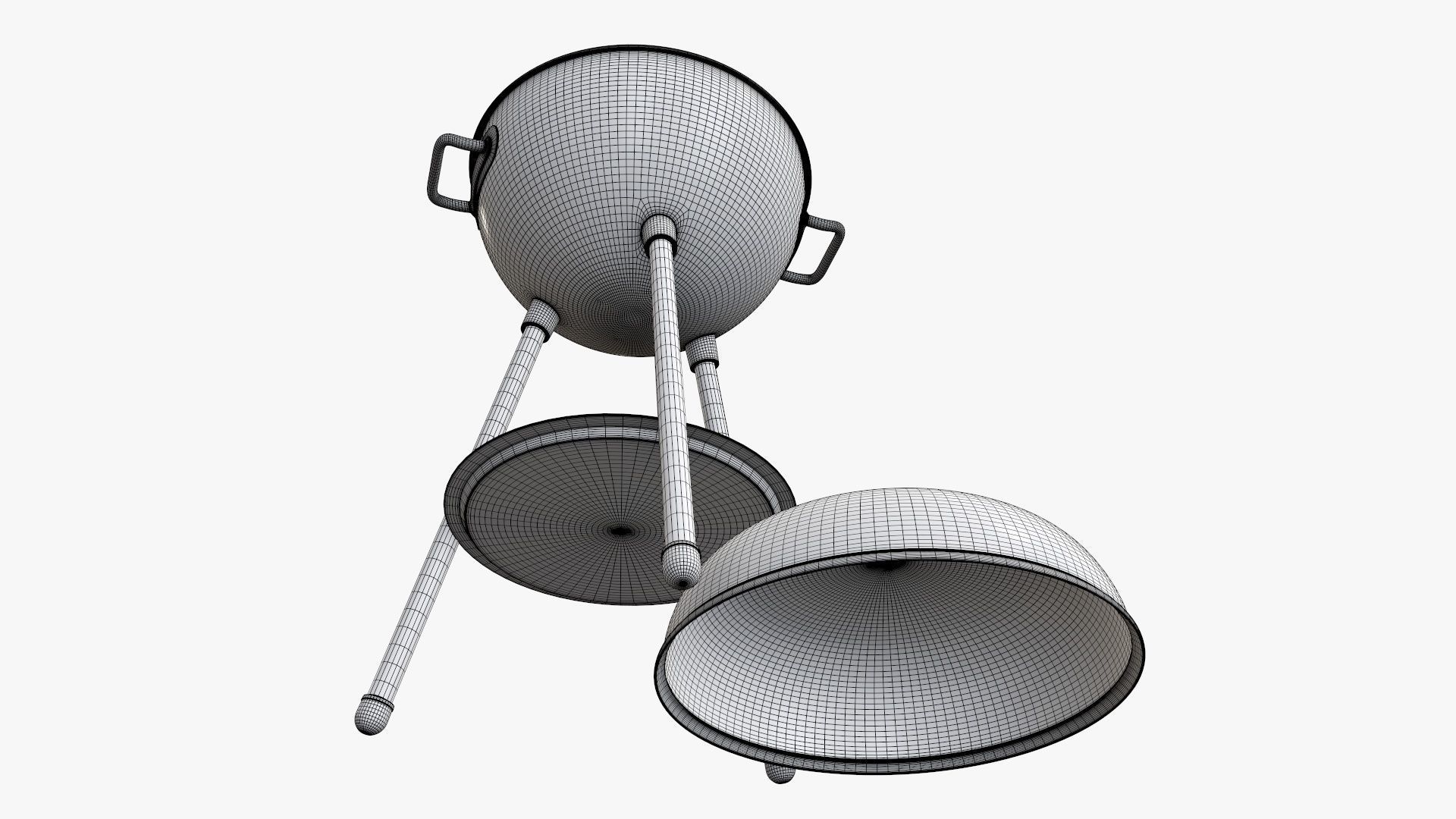 Charcoal kettle grill bbq steel with lid 3D model_8